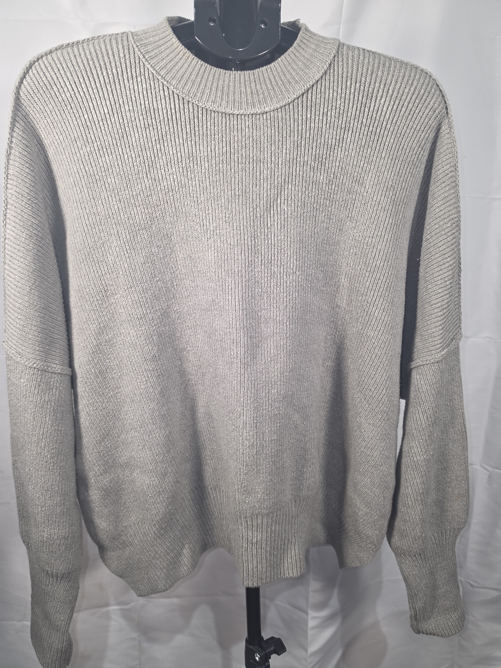 Free People Ribbed Knit Sweater – XS – Oatmeal Gray Oversized Boho Drop Shoulder